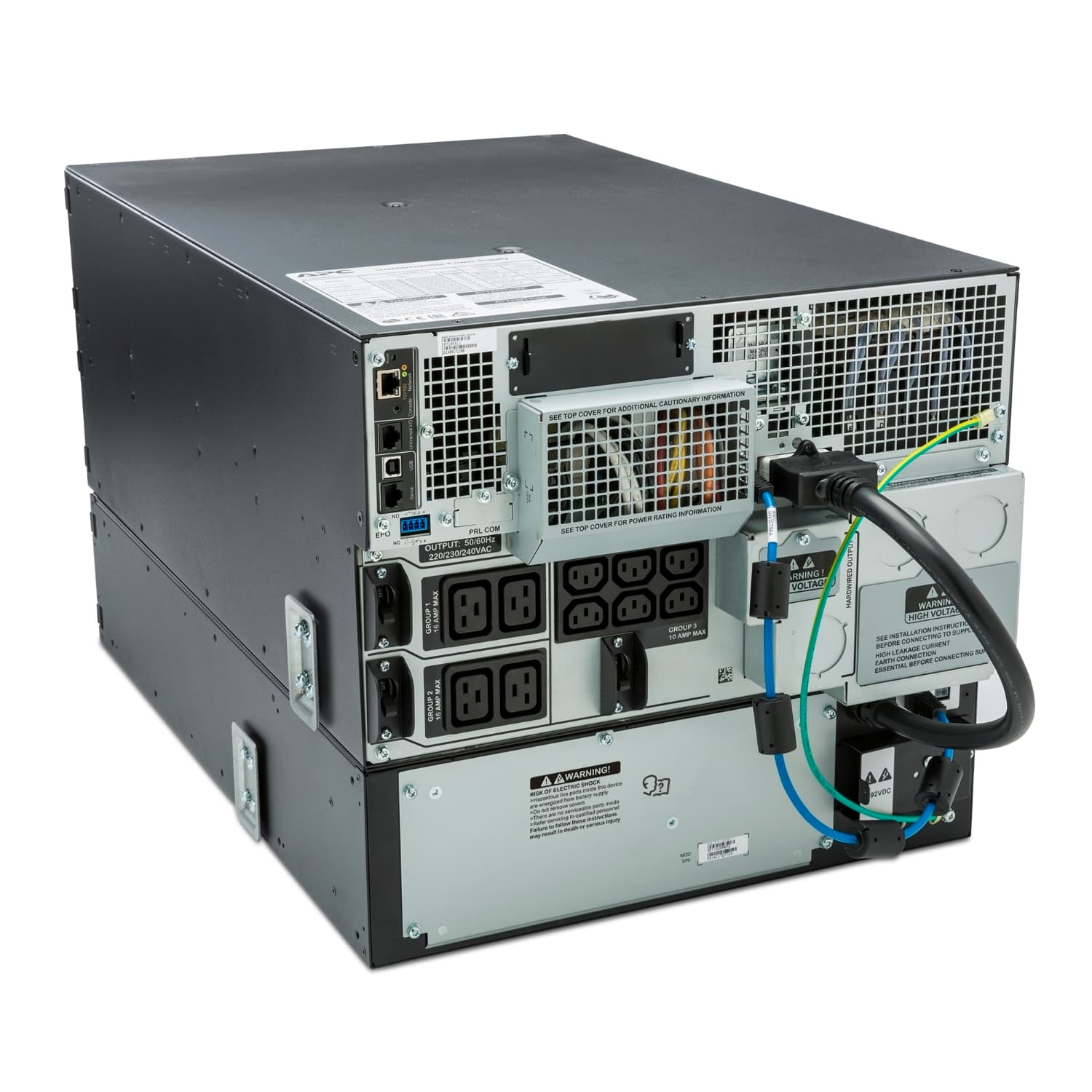 APC Rackmount  Smart-UPS On-Line, 8000W/8000VA, Input 230V/Output 230V, Interface Port Contact Closure, RJ-45 10/100 Base-T, RJ-45 Serial, Smart-Slot, USB, Extended runtime model.