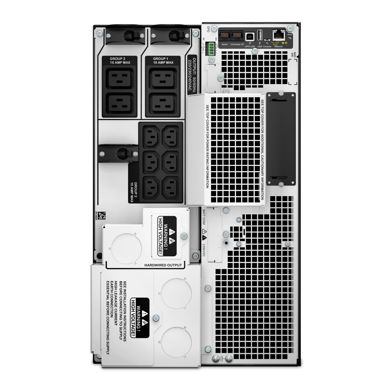 APC Smart-UPS On-Line, 8000W/8000VA, Input 230V/Output 230V, Interface Port Contact Closure, RJ-45 10/100 Base-T, RJ-45 Serial, Smart-Slot, USB, Extended runtime model.