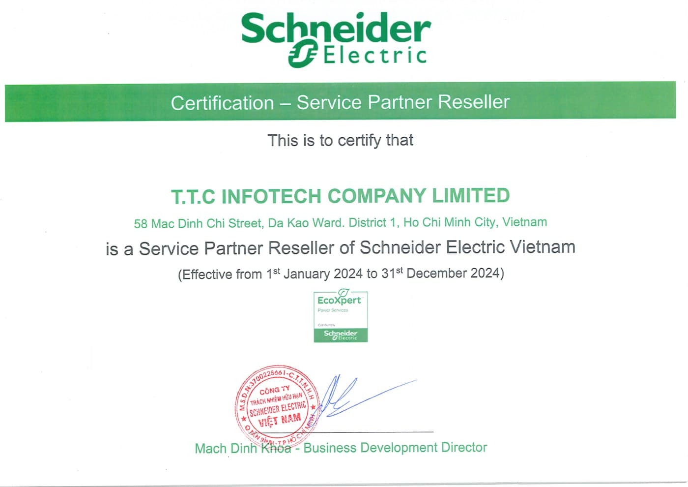 Schneider Electric — Service Partner Reseller (2024)